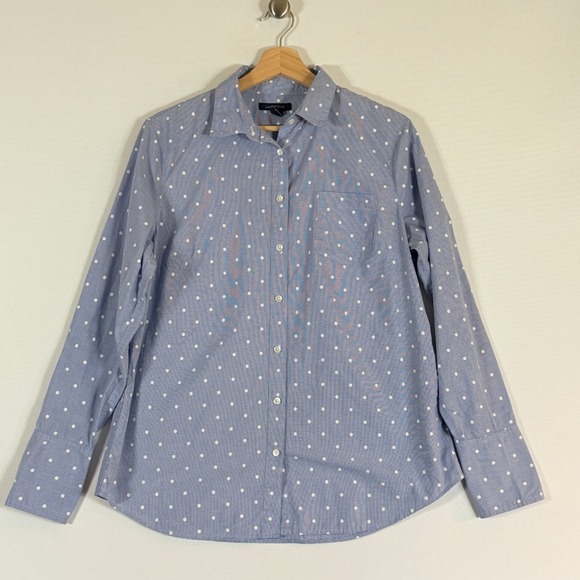 Lands' End Tops - Lands' End 12 Button Down Blue Polka Dot Gingham Women Long Sleeve Cotton Shirt